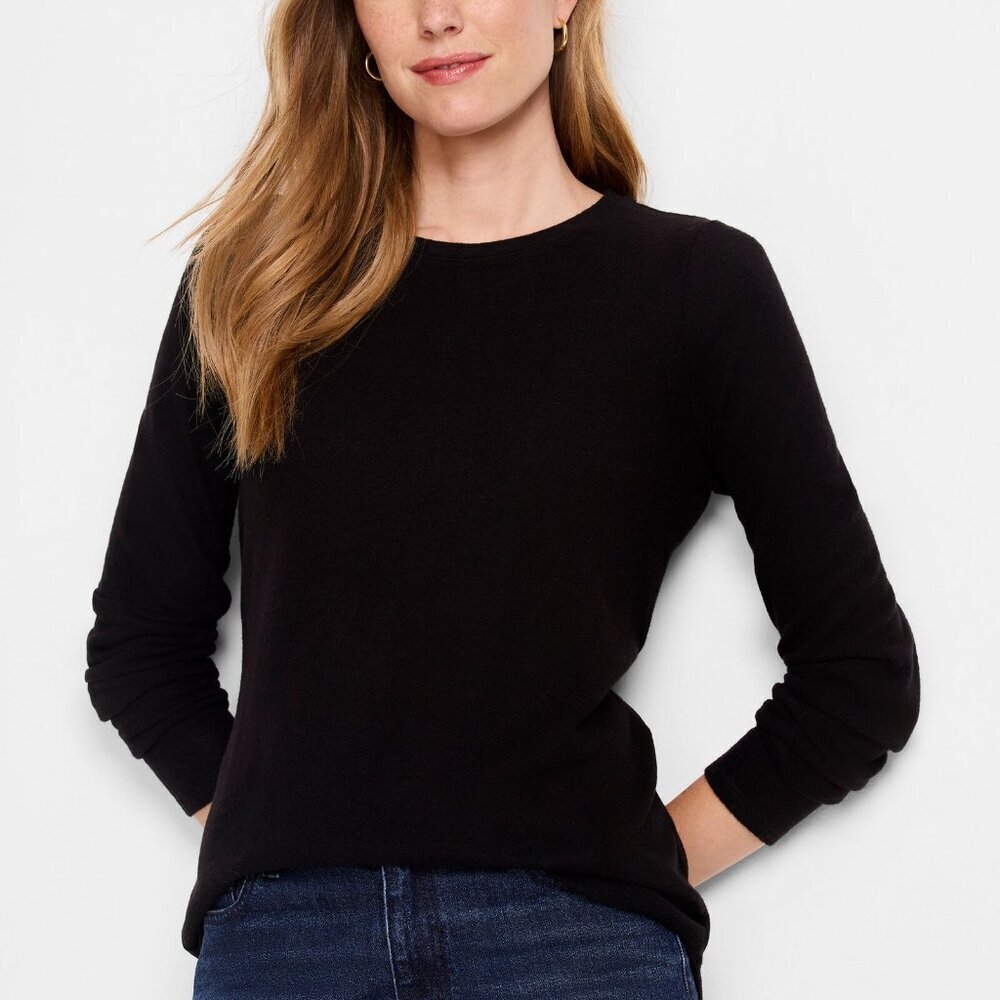 NWT NIC+ZOE Cozy Long Sleeve Shirttail Tee Drapey Midweight Soft Black Onyx - XS